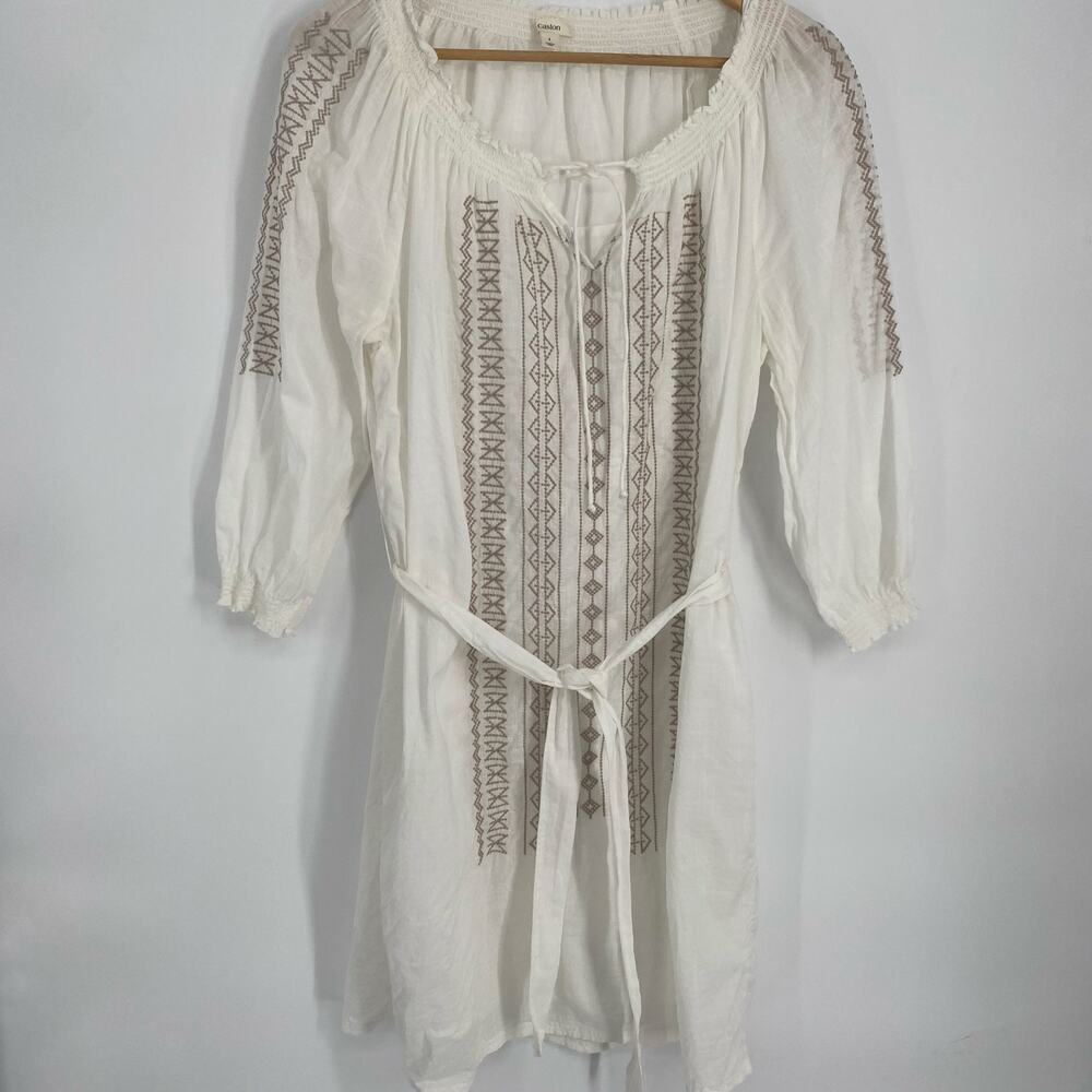 Caslon Dress Women’s Large White Gauze Embroidered Feminine Coastal Romantic
